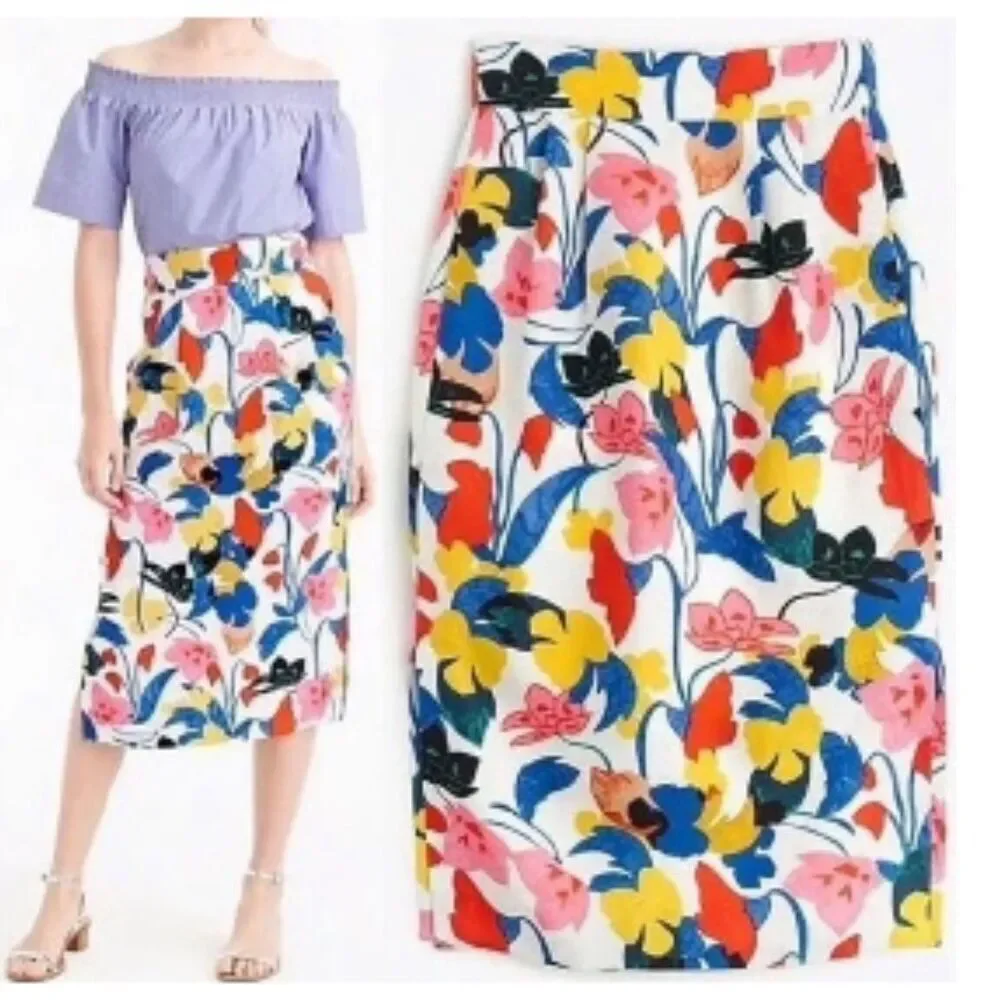 J.Crew Pintucked Midi‎ Skirt Lined  Morning Floral Size 8P - Picture 4 of 12